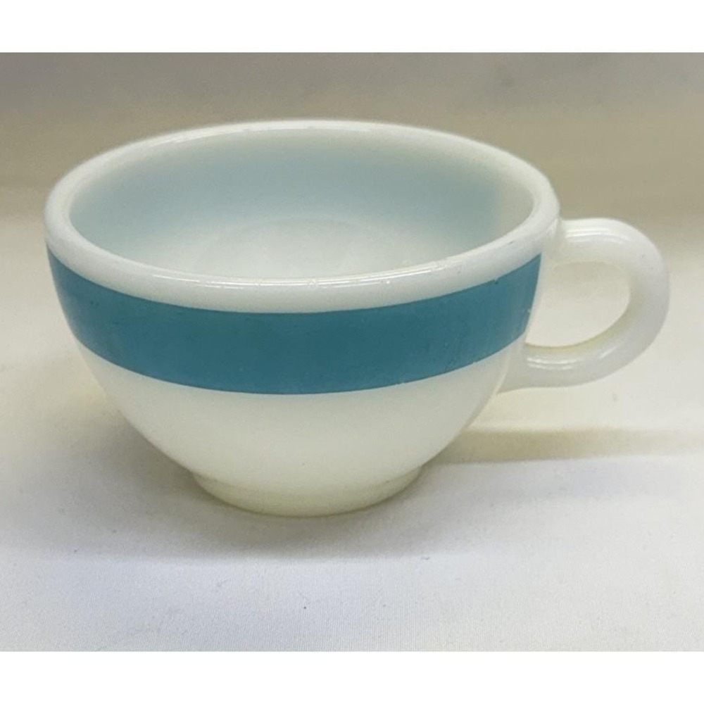 Vintage Pyrex Double Tough White & Teal Band Coffee Tea Replacement Cup Mug